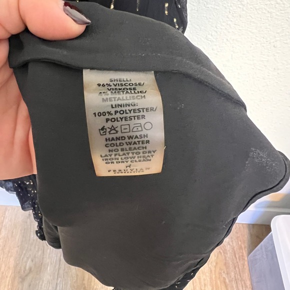 PERUVIAN CONNECTION Glenda Bailey Black Gold Metallic Pleated Maxi Dress L - Picture 13 of 13